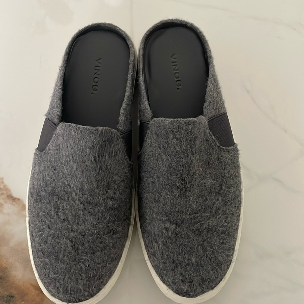 Vince cashmere/fleecey casual mules.